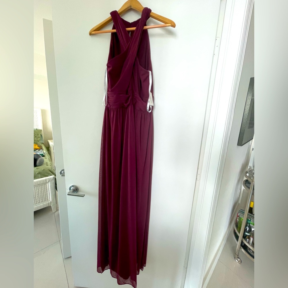 Brand New Dress from David’s Bridal, wine color, size 10. Cris-cross front.